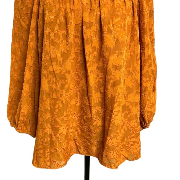 LC Lauren Conrad Floral Blouse Burnt Orange Sheer Layered Peasant Top Size L - Picture 3 of 16
